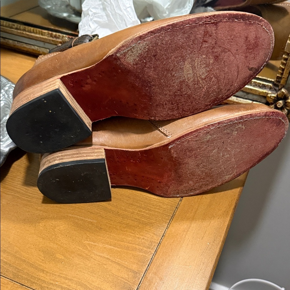 Freebird RANDI-Tan Leather Flats with Western Style Details Straps - Picture 4 of 5